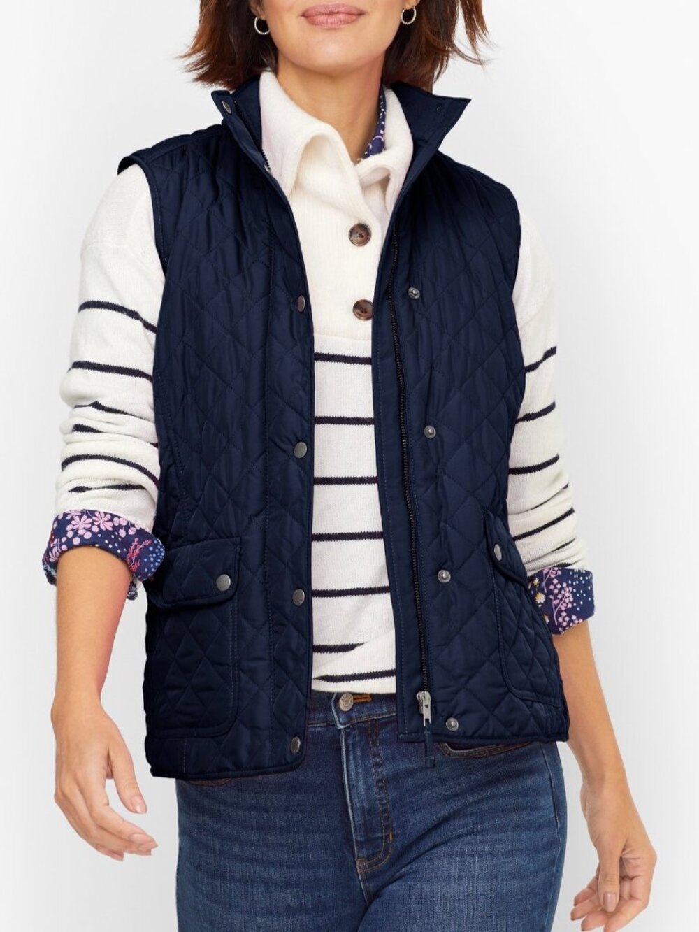 Talbots Diamond Quilted Barn Vest Size XL Navy Blue Outdoors Preppy Gorp Layer
